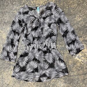 OCEAN CLUB Womens 10 Black Polyester Blend Beach Pool Swimsuit Coverup Blouse